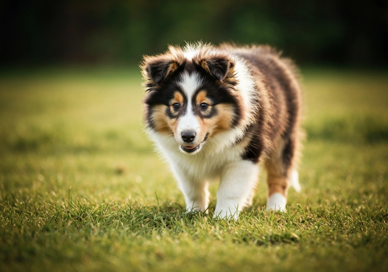 Berger Des Shetland puppy playing